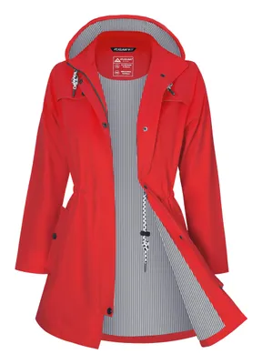 Produktbild von ATLASLAVA Regenjacke Damen Lang Wasserdicht Atmungsaktiv Regenmantel Übergangsjacke Kapuze Outdoor Jacke, M, Rot