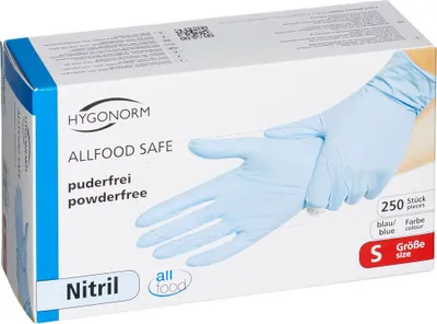Produktbild von 250 HYGONORM Einmalhandschuhe ALLFOOD SAFE blau Größe S