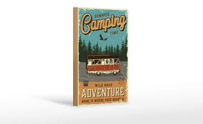 Produktbild von Holzschild Retro 12x18cm Summer Camping Time Adventure Wohnmobil