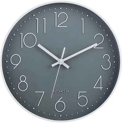 Image de Horloge murale radiocommandée 30 cm. Horloge murale silencieuse sans tic-tac. Horloge moderne à piles pour la maison, la cuisine, le salon, le bureau ou comme décoration murale (grise)