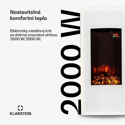 Obrázek produktu pro Klarstein Elektrický krb, elektrický krb do obývacího pokoje a interiéru, elektrický krb s LED plameny, ventilátorový ohřívač s časovačem, nastavitelný termostat, ohřívač 2000 W