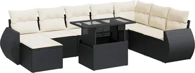 Produktbild von vidaXL 9-tlg. Garten-Sofagarnitur mit Kissen Schwarz Poly Rattan