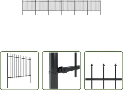 Zdjęcie produktu dla The Living Store Płot ogrodowy z grotami stalowymi 10,2 x 1,5 m czarny