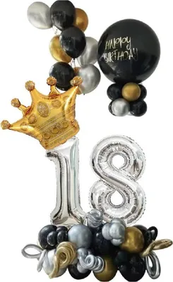 Immagine prodotto di Set di palloncini argentati per il 18° compleanno con  dorata