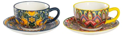 Image de Tasses à expresso en céramique avec soucoupes, pour 2 personnes