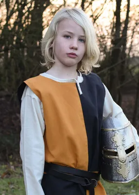 Image de Jupe d'armes pour enfants Lucas, Mi-Parti, jaune/noir - Jupe d'armes costume de chevalier médiéval déguisement taille : 146