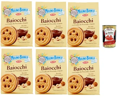 Produktbild von Mulino Bianco Baiocchi Kekse mit Haselnusscreme und Kakao zum Frühstück und süßer Snack für den Nachmittag 6x 260g + Italian gourmet polpa 400g