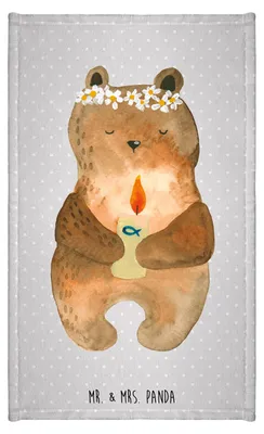 Produktbild von Mr. & Mrs. Panda Handtuch Bär Kommunion - Grau Pastell - Geschenk, Katholisch, Taufkerze, gästetuch frottee, Gästehandtuch 30x50, Gottes Segen, Teddy, Baumwollhandtuch