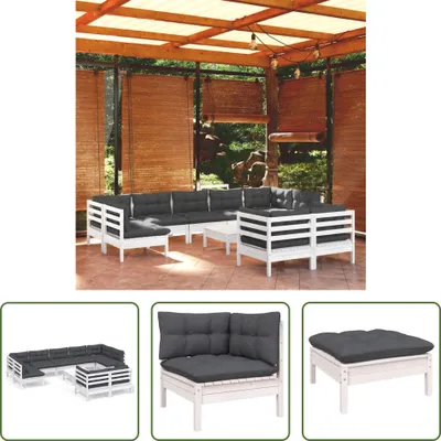 Produktbild von The Living Store 10-tlg. Garten-Lounge-Set mit Kissen Weiß Kiefer Massivholz