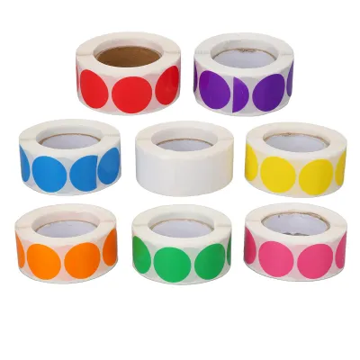 Produktbild von 8 Rollen bunte selbstklebende Etiketten – runde Aufkleber für Geschenke, Kosmetik- & Ölflaschen