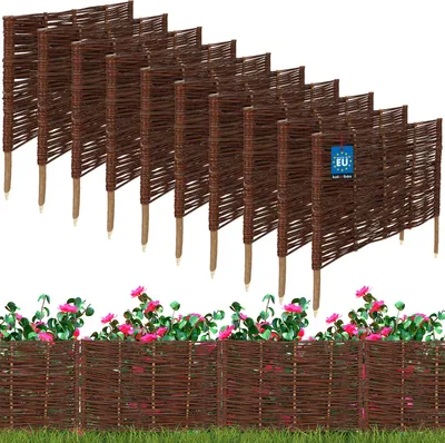 Image de KOTARBAU® Lot de 10 Clôture Bois Bordure Jardin Extérieur 60x40cm Bordure de Jardin en Osier à Planter Marron Cloture en Osier Décoration Extérieure