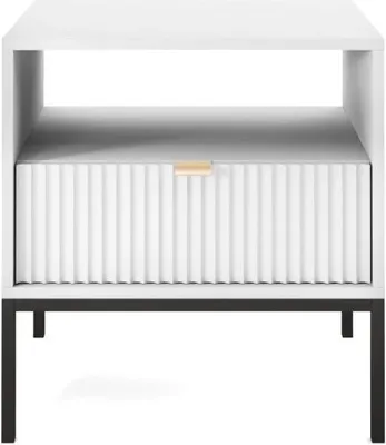 Image de Table de nuit haute brillance Tiroirs Table de nuit Meuble Push To Open ; blanc