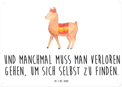 Produktbild von Mr. & Mrs. Panda Wandbild Alpaka Stolz DIN A4 - Weiß - Geschenk, Schild, Lama, Retro Blechschild, tafel, Türschild