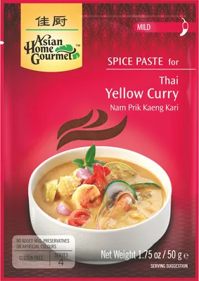 Image de Asian Home Gourmet Pâte de curry jaune pour Nam Prik Keang Kari thaïlandais 50g