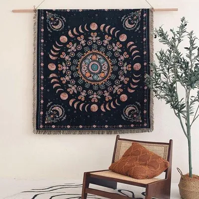 Imagen del producto de Manta suave estilo bohemio Unyqoos® con estampado floral, de algodón, color , 130 x 160 cm – manta tejida para sofá y viajes, con flecos