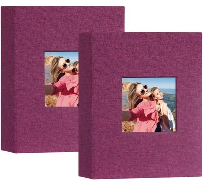 Image de Album photo 10x15 cm, 50 pochettes, lot de 2, en lin, couleur violet