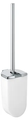 A toilet brush set with a white holder and a chrome handle, presented on a white background.