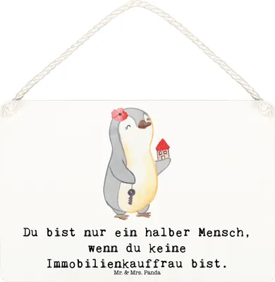Produktbild von Mr. & Mrs. Panda Schild Immobilienkauffrau Herz DIN A6 - Weiß - Geschenk, Spruch, Witzig, Holzschild, holzbild, Ausbildung, Türschild, Wandbild Holz, wandtafel, Lustig
