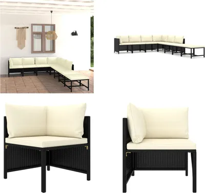 Produktbild von vidaXL 8 tlg. Garten Lounge Set mit Kissen Poly Rattan Schwarz - Garten-Lounge-Set - Garten-Lounge-Sets - Gartenmöbel - Gartenmöbel-Set