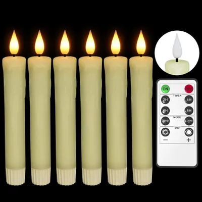 Productafbeelding van Set van 6 LED-staafkaarsen met afstandsbediening, echte was flikkerende vlam