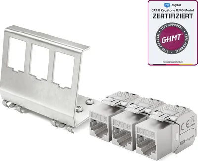 Produktbild von hb-digital Hutschienenadapter 3 Port mit CAT 8.1 Keystone Modul RJ45