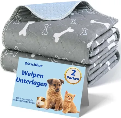 Produktbild von Waschbar Haustier-Urinunterlage, 2 Pack 70*80 cm Wiederverwendbare Welpenunterlagen Matte für Hunde, Schnell Absorbierend Puppy Pads für Hunde, Katzen, Meerschweinchen