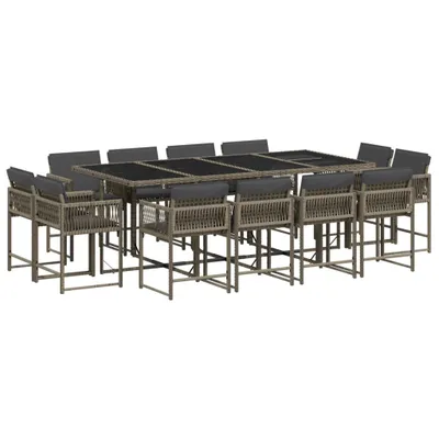 Produktbild von 13-tlg. Garten-Essgruppe mit Kissen Grau Poly Rattan