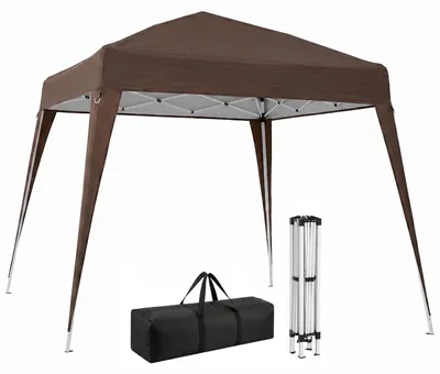 Produktbild von Faltbarer Gartenpavillon, 2,4 x 2,4 m, mit Stahlrahmen und windfesten Seilen, Kaffeebraun
