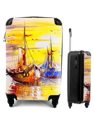 Produktbild von MuchoWow® Koffer Handgepäck Trolley Rollkoffer Kleine Reisekoffer mit 4 Rollen - Malerei - Boot - Wasser - Ölfarbe - Cabin Size < 55x40x23 cm & 55x40x20 cm - Fotokoffer - Kabinenkoffer - Boardgepäck - Reise-Box - Reisekoffer - Reisegepäck - Koffer mit Bild - Trolley für Kinder