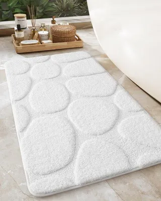 Produktbild von Ibenzoa® rutschfeste Badematte – saugfähige, waschbare Polyestermatte 61 x 110 cm, Weiß, mit TPR-Anti-Rutschrückseite