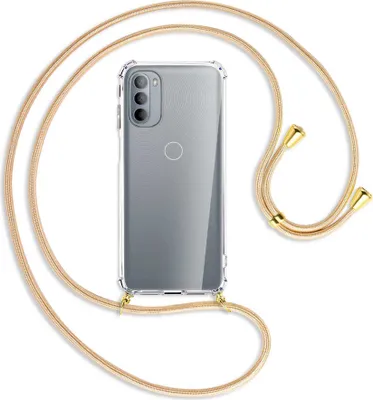 Produktbild von Handykette Backcover-Schutzhülle mit Band (Metall goldfarben) für Motorola Moto G31, Moto G41 - Goldkordel