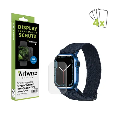 Produktbild von 4x ARTWIZZ ScratchStopper Pro Schutzfolie für Apple Watch 9 / 8 / 7 (45mm) und Apple Watch SE / 6 / 5 / 4 (44mm)