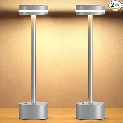Produktbild von 2 Stück kabellose dimmbare LED-Tischlampe, wiederaufladbare Tischlampe für Restaurant, Bar, Schlafzimmer, Silber