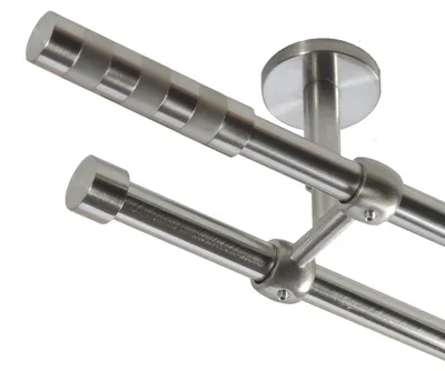 Produktbild von Gardinenstange Set Edelstahl Look Metall Ø 16mm Deckenbefestigung 2-lauf Zylinder, Länge wählbar D21 E12 E16