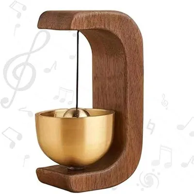 Productafbeelding van Magnetische winkelbel - Vintage houten deurbel met koperen bel - Decoratie die een gevoel van plezier opwekt - Draadloze windgong voor deur en winkel - Cadeau voor een nieuw huis - Walnoot