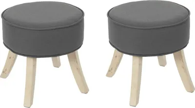 Produktbild von 2er-Set runder Hocker 36x35,5 cm in Anthrazitgrau und Naturstoff
