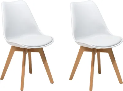 Produktbild von BELIANI Esszimmerstuhl 2er Set Weiß Kunststoff/Kunstleder Holzbeine Minimalismus
