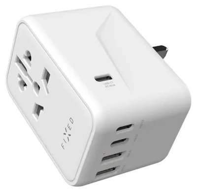 Obrázek produktu pro FIXED Voyager Travel GaN PD 65 W pro EU UK a USA/AUS s 3xUSB-C a 2xUSB výstupem bílý