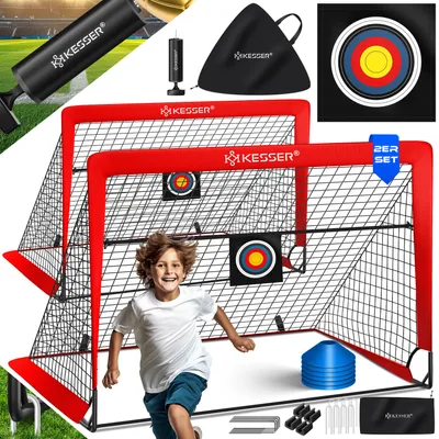 Produktbild von KESSER® Fussballtor 2er Set | Tolles Fußball Geschenk für Kinder, Indoor und Outdoor Garten : Antirutsch - Inkl. Fußball Trainingszubehör: Hütchen, Zielscheibe, Sporttasche, Ballpumpe