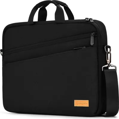 Image de sacoche pour ordinateur portable 15-16 pouces Noir Imperméable YKK Fermeture éclair Durable Sac à bandoulière