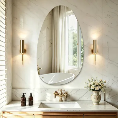 Image de S'AFIELINA miroir mural asymétrique 85×50 cm sans cadre miroir de couverture miroir de salle de bain pour salon, salle de bain et chambre à coucher