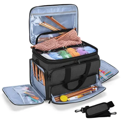 Produktbild von Stricktasche zur Aufbewahrung von Wolle, Häkel Aufbewahrungstasche für Garn, Handarbeitstasche für Stricken Wolle und Häkel Zubehör, Schwarz