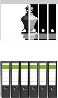 Produktbild von Wallario 6 Stück breite Ordner inkl. Klebeetiketten mit Motive Schachfigur schwarz-weiß -  Set mit Rückenschildern / Ordnerrücken Stickern