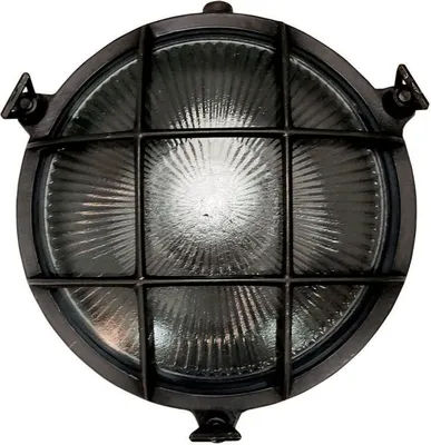 Produktbild von Außenwandlampe Messing Glas E14 IP64 rund D: 18 cm Schwarz Antik Maritim Außenleuchte Wand