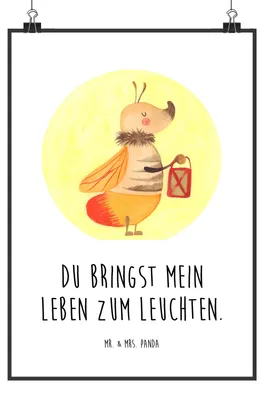 Produktbild von Mr. & Mrs. Panda Bild Glühwürmchen DIN A4 - Weiß - Geschenk, wanddeko, Wandbild, Leuchten, Verlobung, Kunstdruck, Jahrestag, Liebesspruch, Posterdruck, Lustige Sprüche