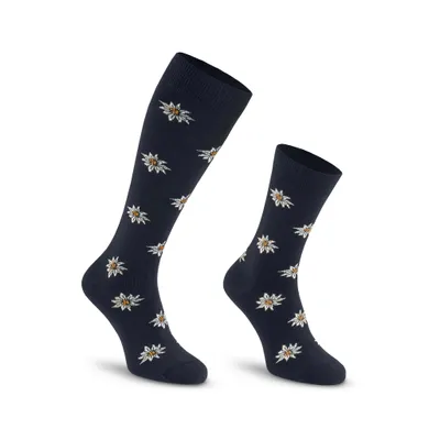 Produktbild von 2er-Pack Socken und Kniestrümpfe mit traditionellem alpenländischen EDELWEISS-Muster,39-42,Dunkelblau