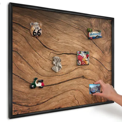 Produktbild von Magnettafel 80x60 cm mit schwarzem Rahmen - Magnetische Metalltafel, Magnetpinnwand zur Wandmontage für Wohnzimmer, Küche, Flur, Kinderzimmer und Büro - Holzmaserung