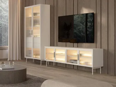Produktbild von Wohnwand Lumi Kaschmir | Wohnzimmer Set mit TV-Lowboard & Vitrine