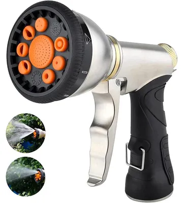 Produktbild von Gartenschlauchdüse mit 9 einstellbaren Sprühmustern, Metall-Sprühdüse, für Reinigung/Bewässerung von Rasen, Garten, Haustieren, Dusche und Autowäsche