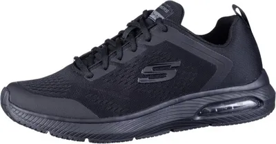 A black SKECHERS Dyna-Air sneaker is shown from the side against a white background.